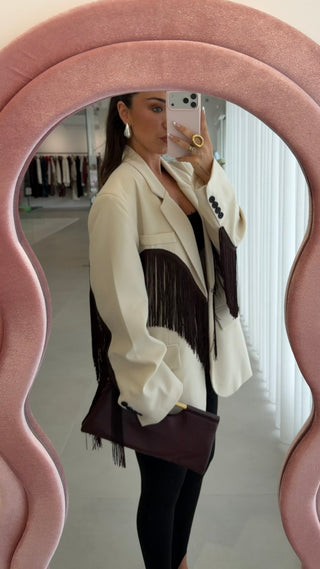 Cream Fringe Blazer Lumina