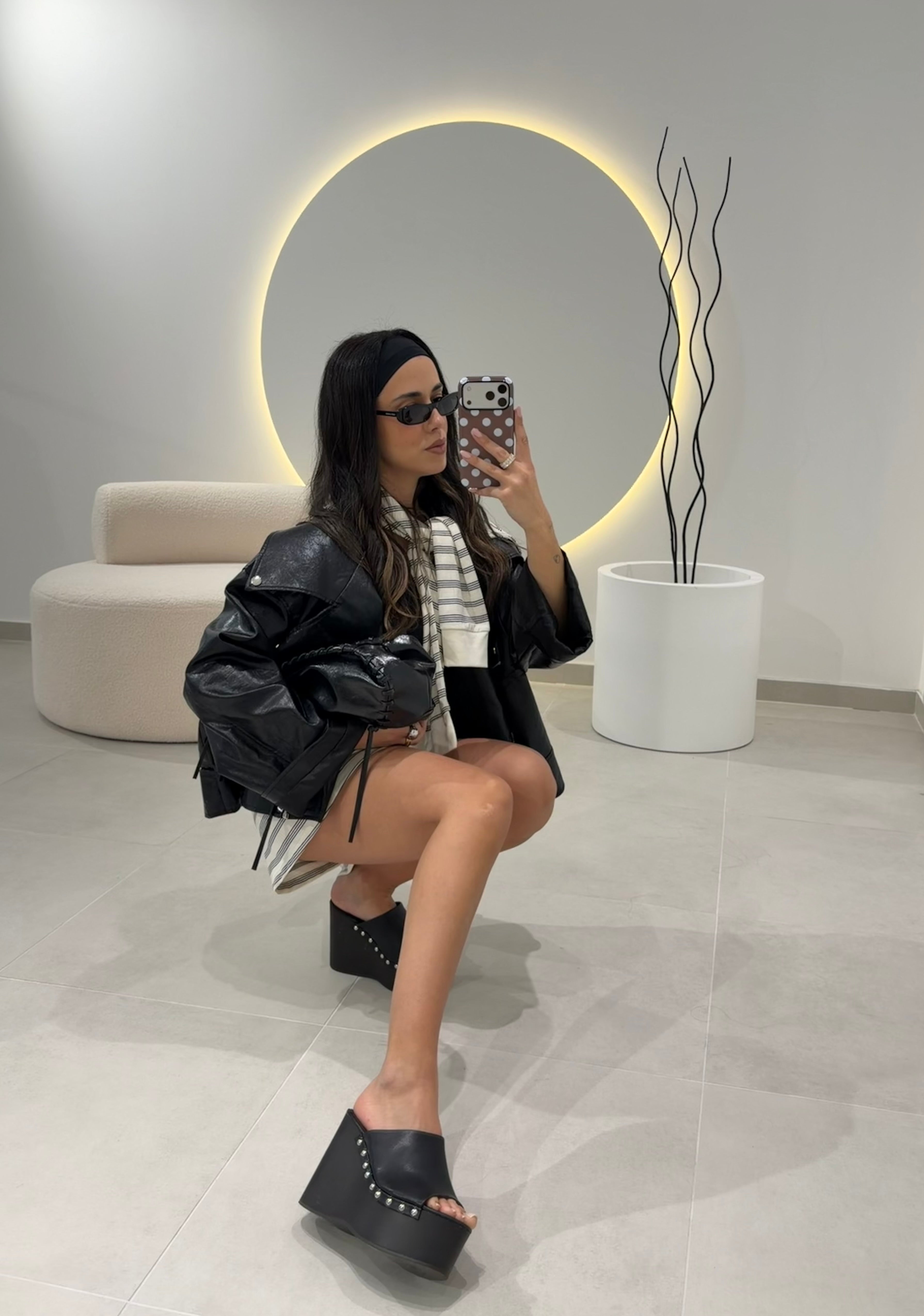 Black Faux Leather Platform Heels