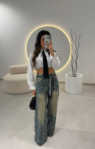 Bandana Wide Leg Jeans With Belt