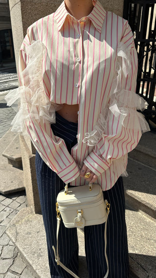 Camisa Riscas Rosa e Tule