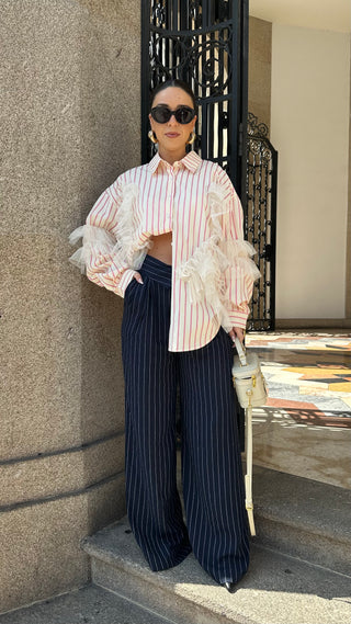 Camisa Riscas Rosa e Tule