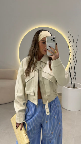 Blue Pants with Stripes and Sequin Details