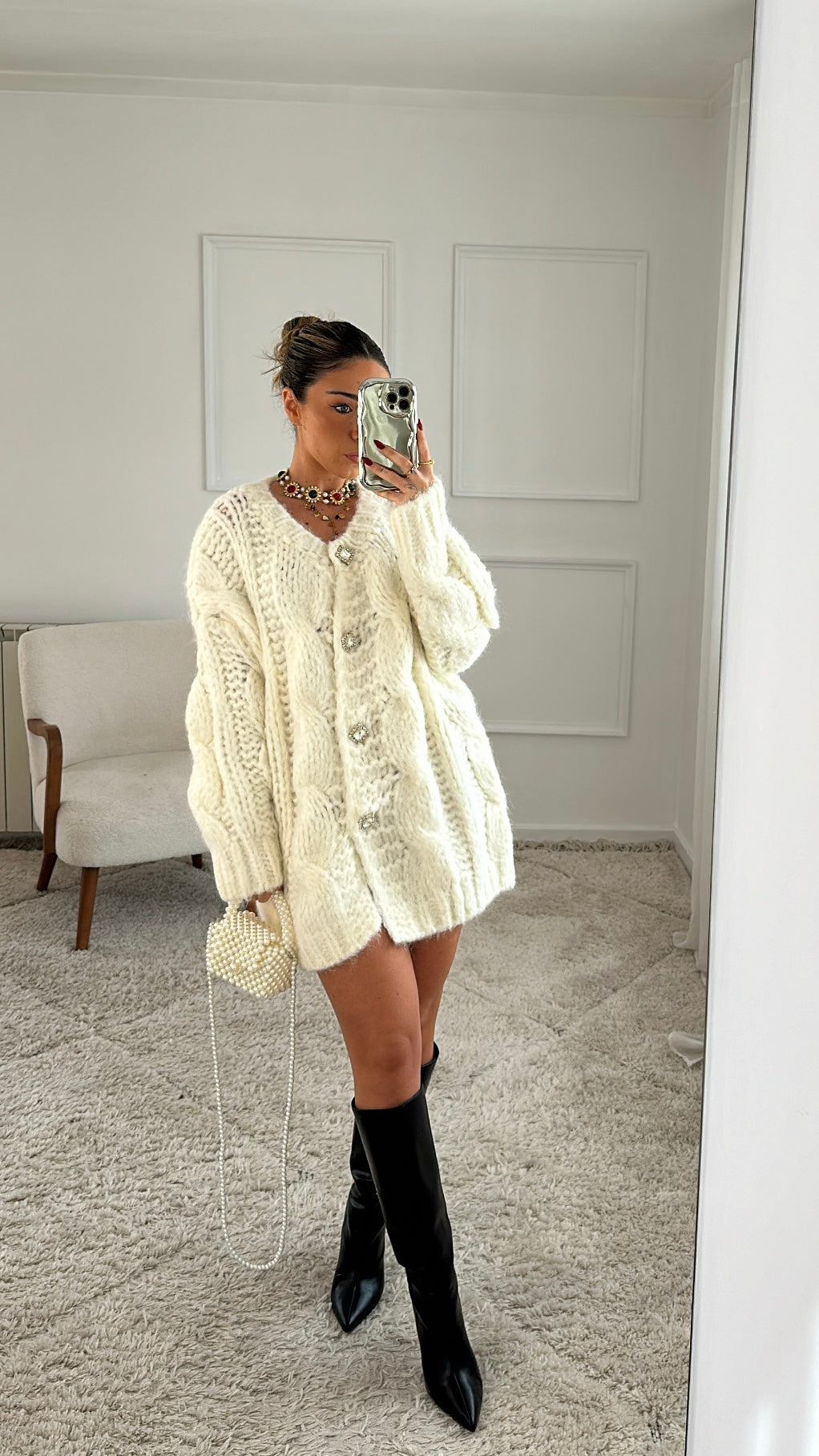 Cardigan Lã Botão Jóia