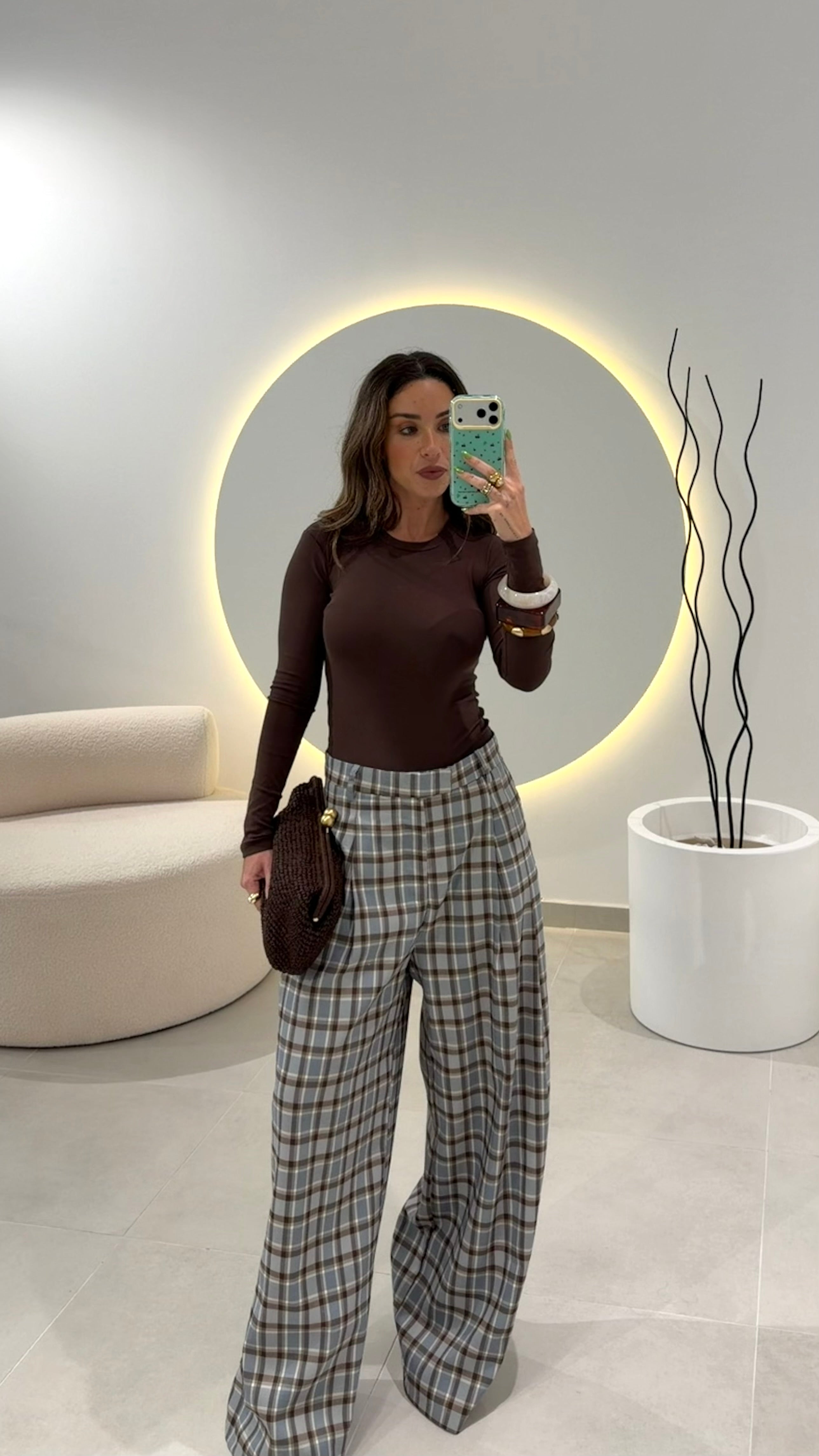 Blue and Brown Checkered Pants