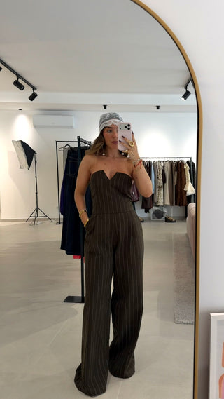 Khaki Pinstripe Jumpsuit