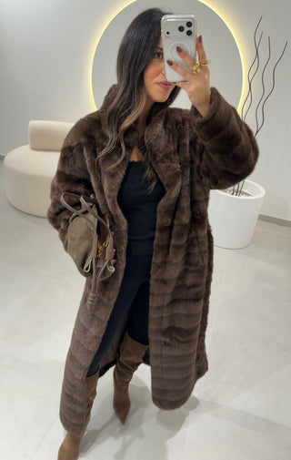 Brown Faux Fur Coat With Belt