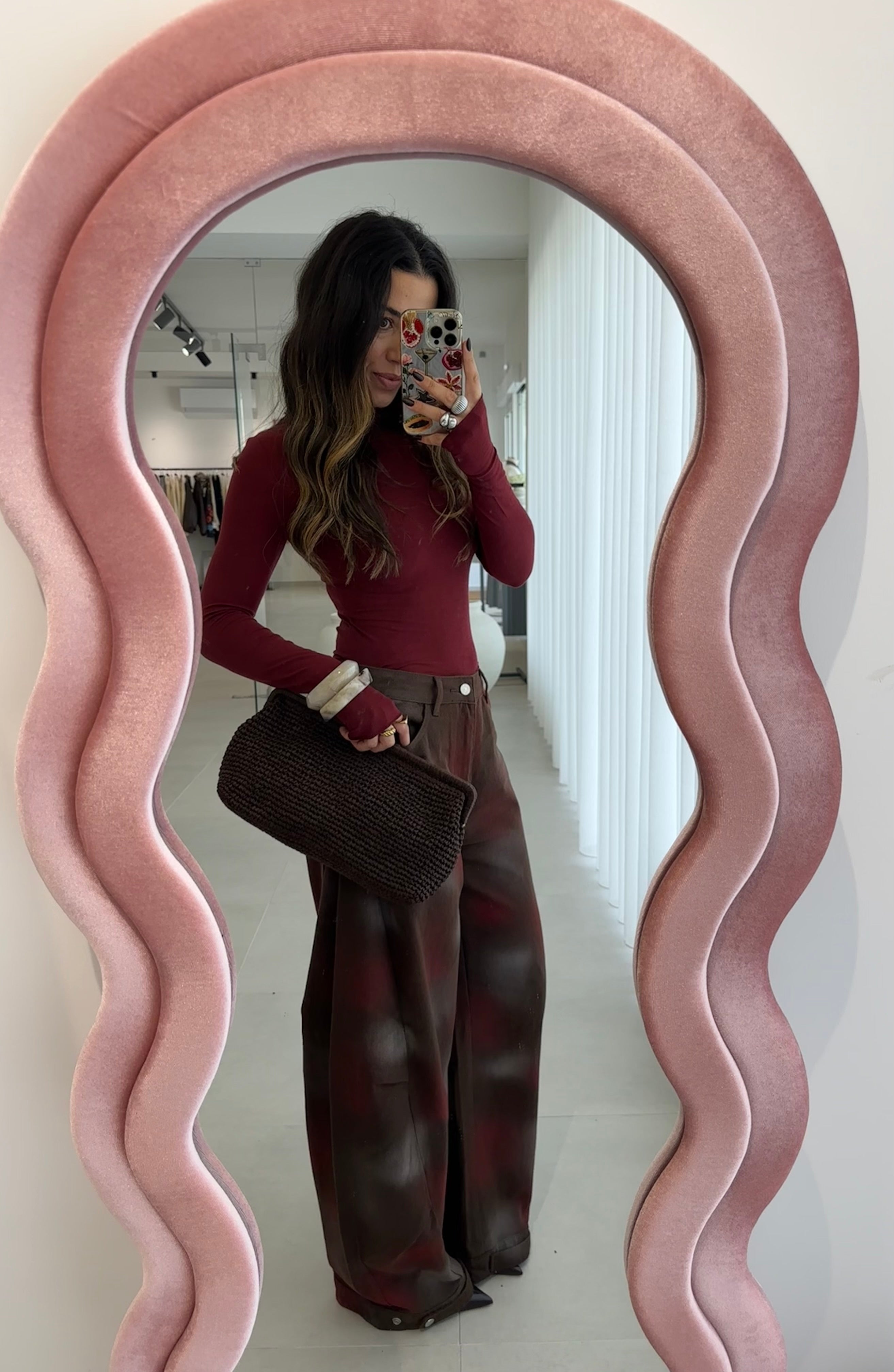 Brown Balloon Jeans With Print