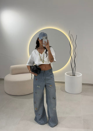 Wide Leg Jeans With Dogs