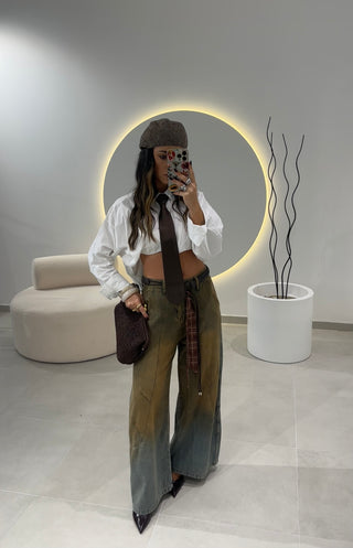 Washed Jeans with Brown Belt