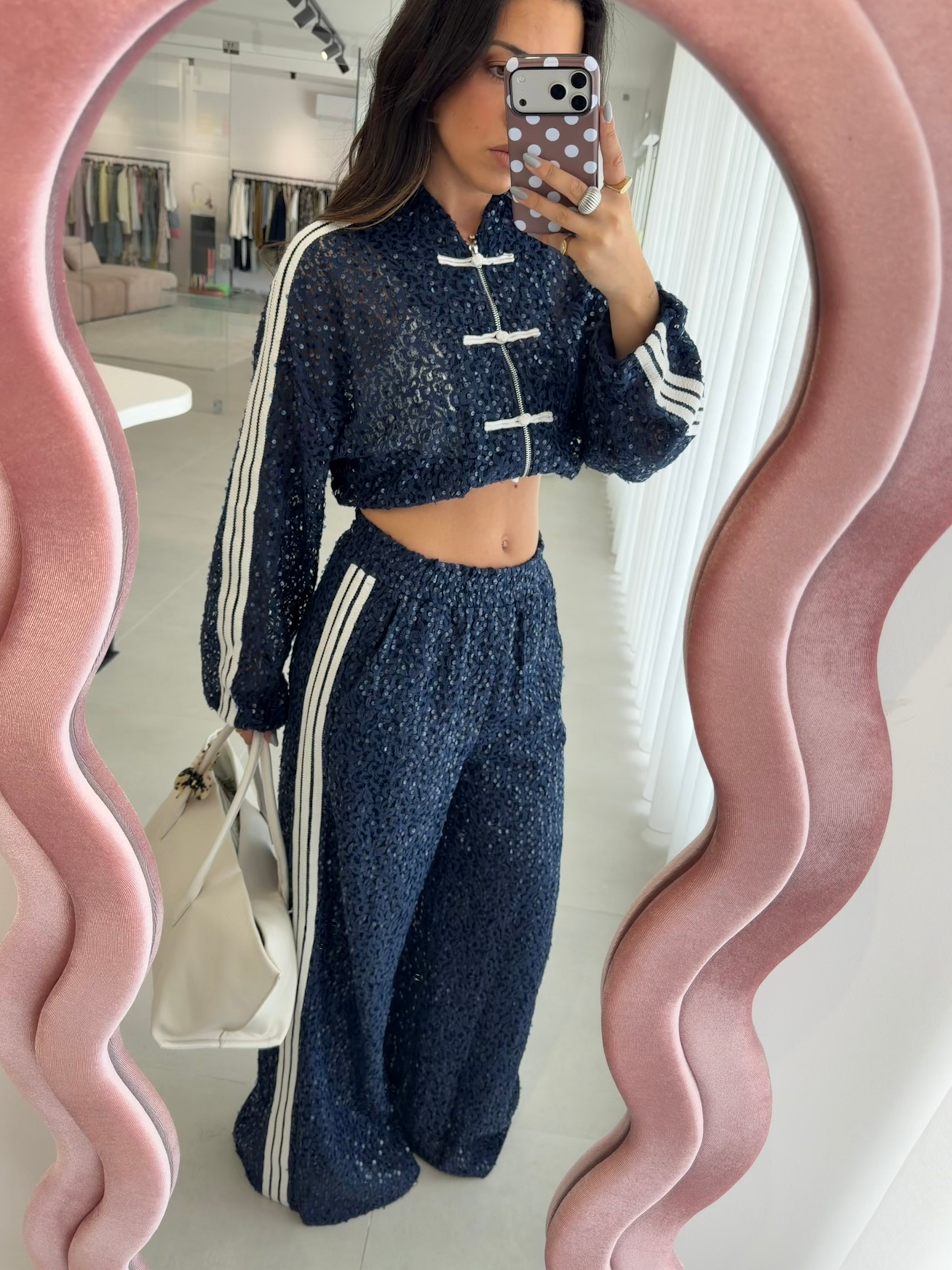 Navy Sequin Pants Lumina