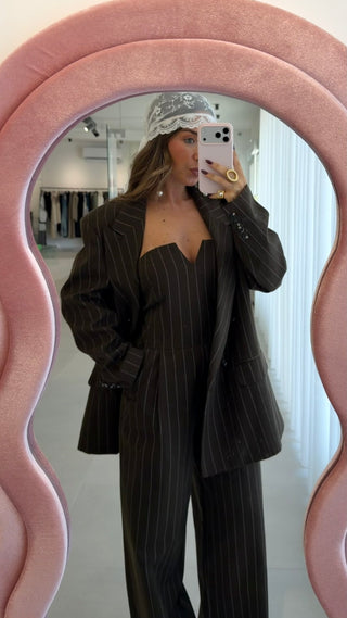 Khaki Pinstripe Oversize Blazer