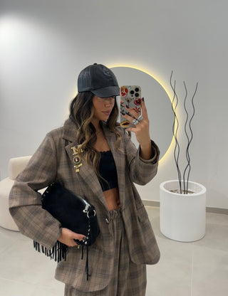 Plaid Blazer With Pins