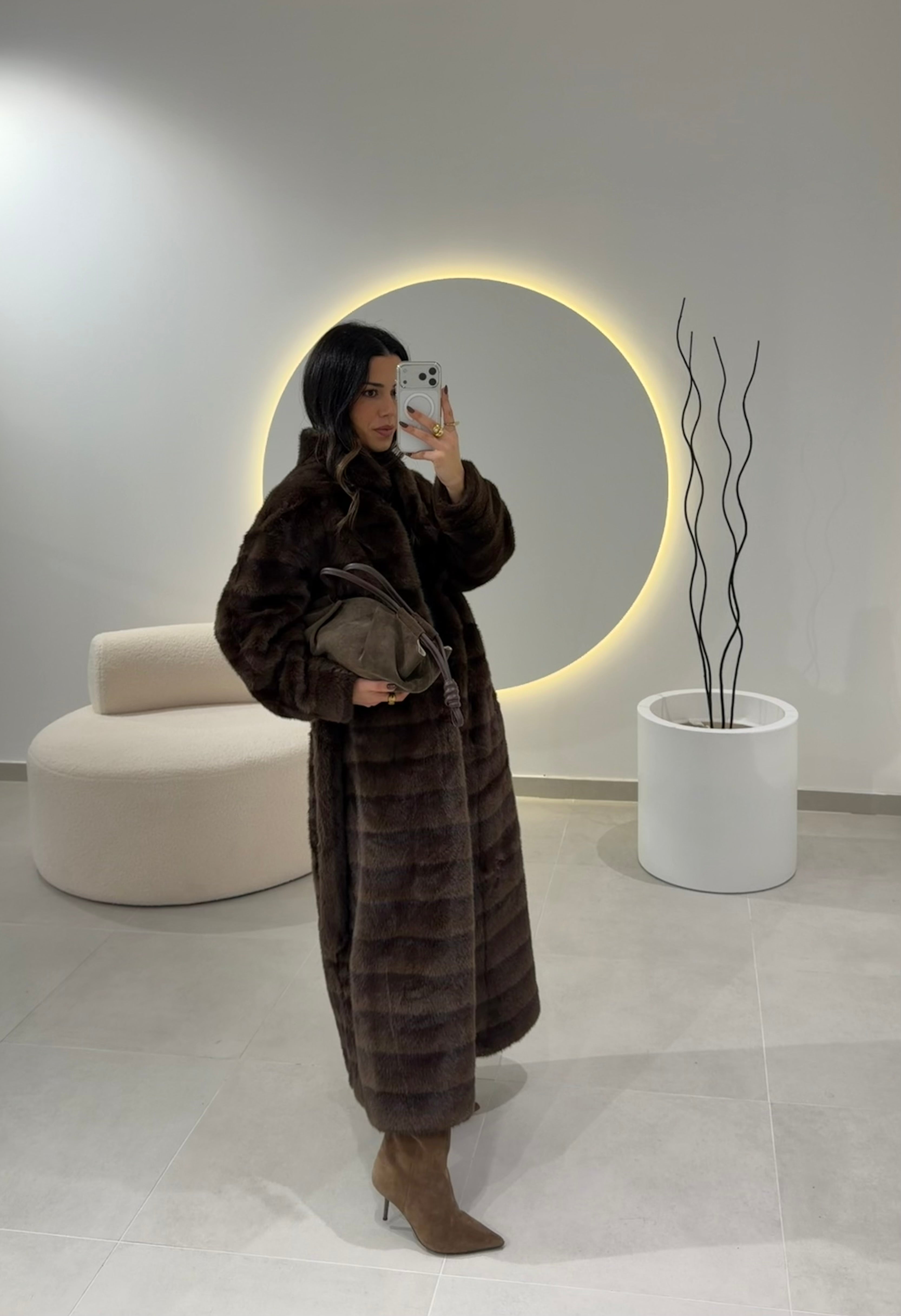 Brown Faux Fur Coat With Belt