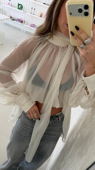 Sheer Flowy Blouse with Scarf