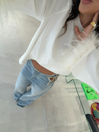 Star Detail Wide Leg Jeans