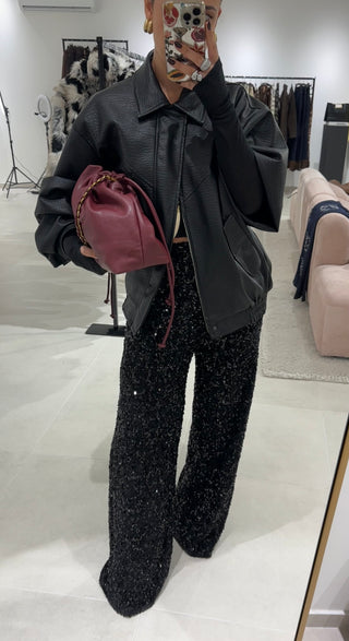 Black Sequin Wide Leg Trousers