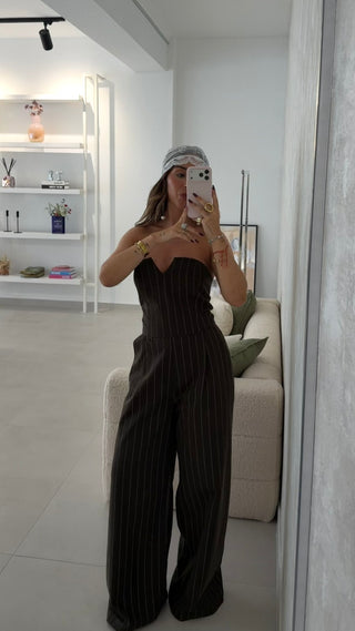 Khaki Pinstripe Jumpsuit