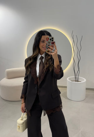 Brown Lace Blazer Lumina