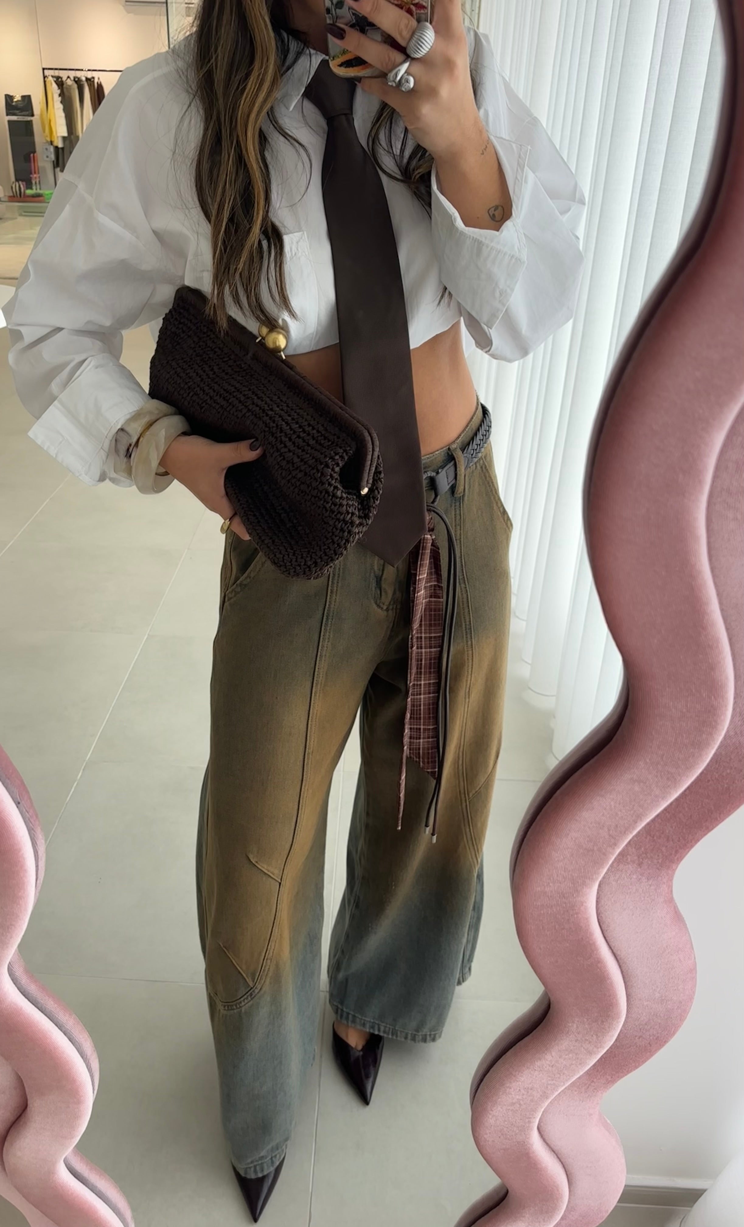 Washed Jeans with Brown Belt