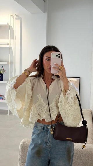 Cream Crochet Boho Blouse