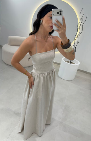 Linen Lumina Dress Stone