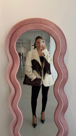 Cream Fringe Blazer Lumina