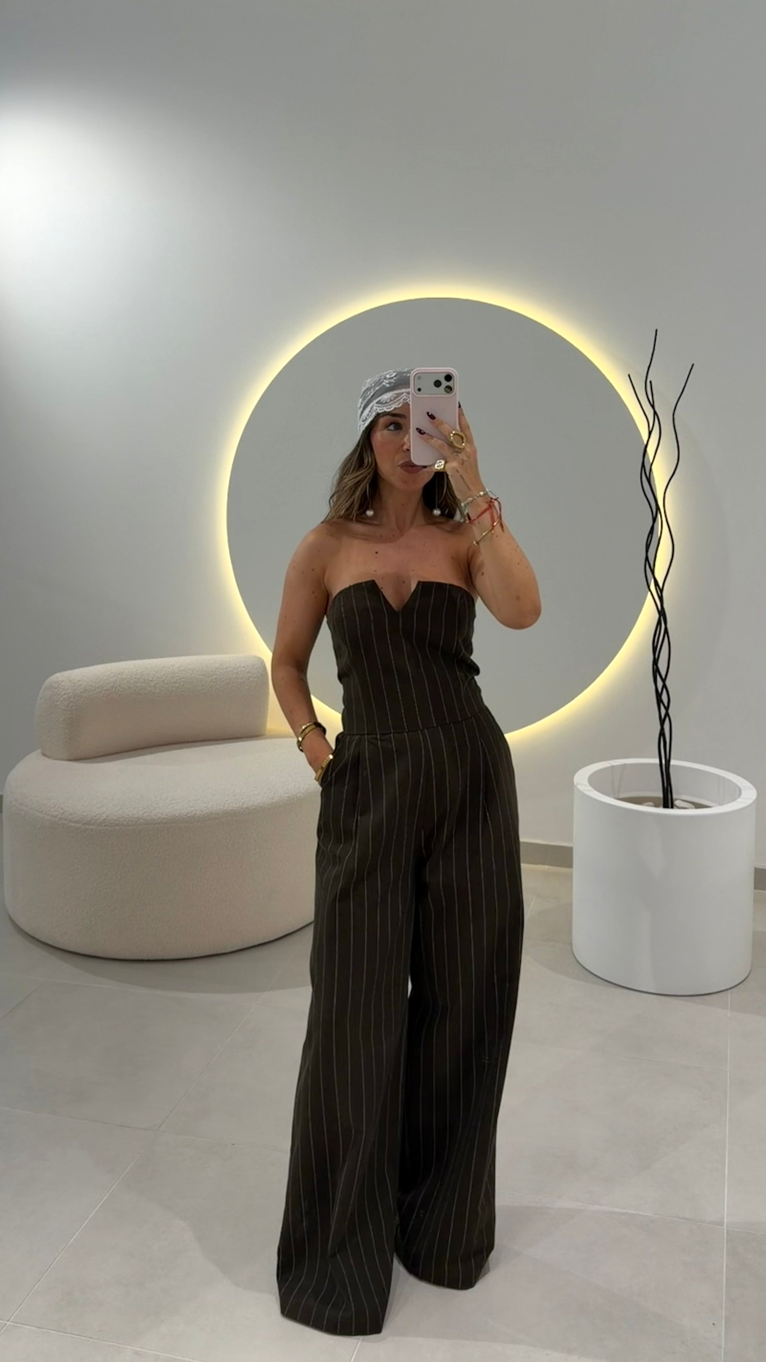 Khaki Pinstripe Jumpsuit