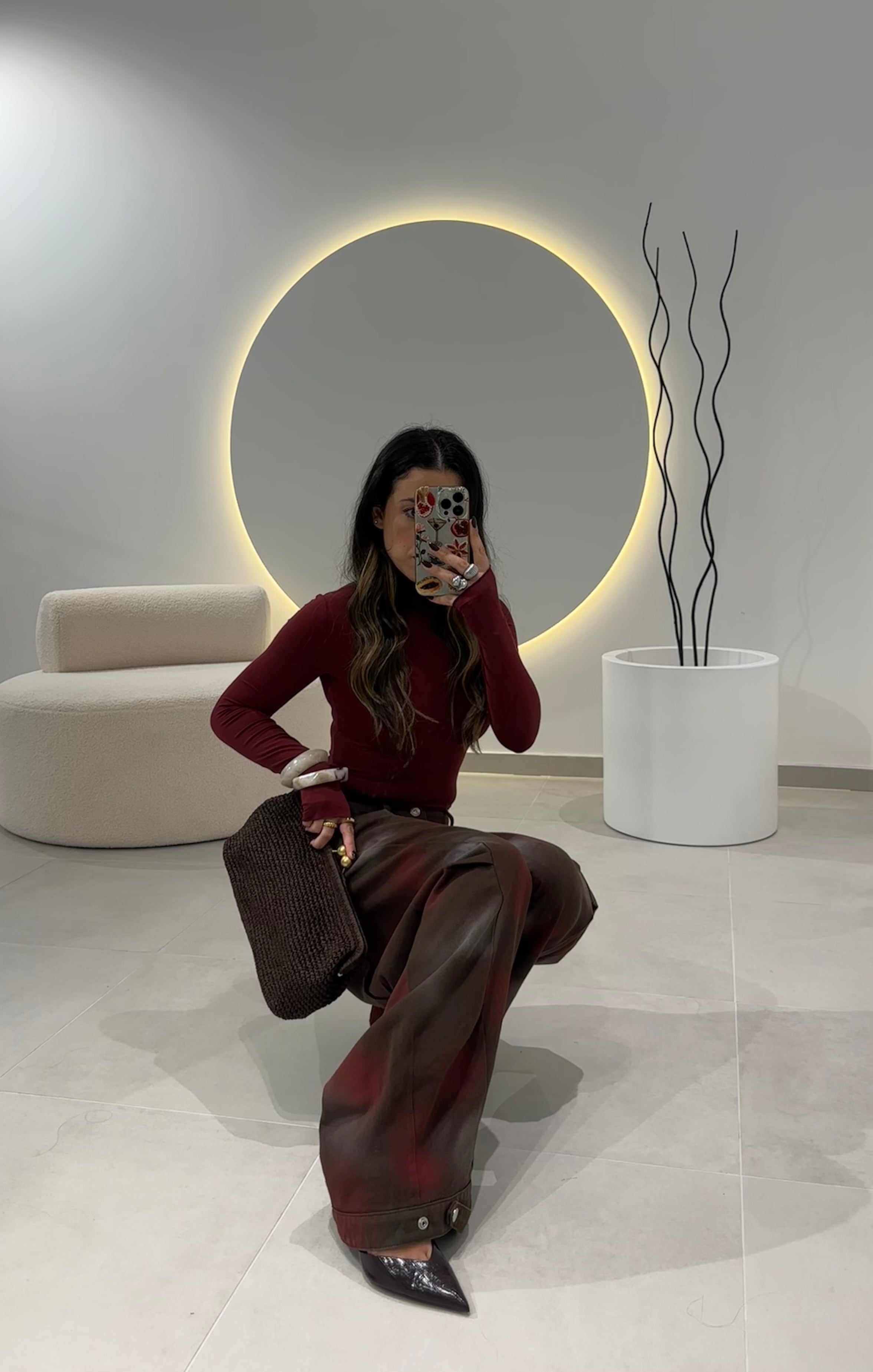 Brown Balloon Jeans With Print