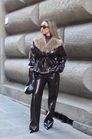 Snake-print Trousers in faux leather LUMINA