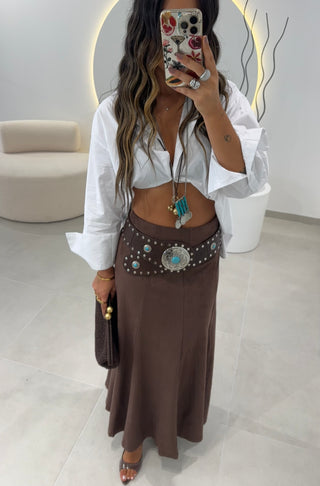 Suede Midi Skirt Brown