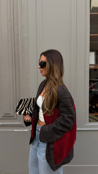 Checkered Fringed Blazer Lumina
