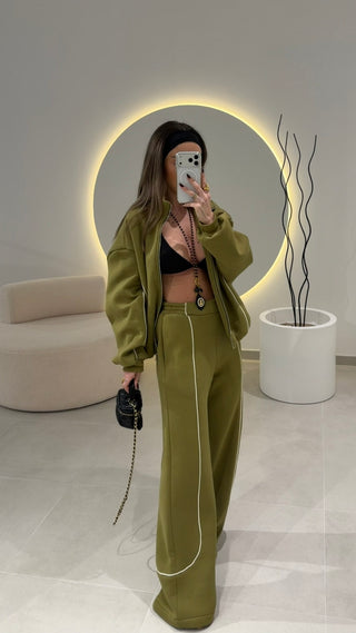 Olive Wide Leg Trousers LUMINA