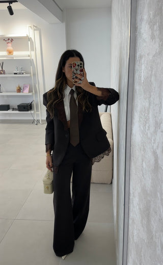 Brown Lace Blazer Lumina