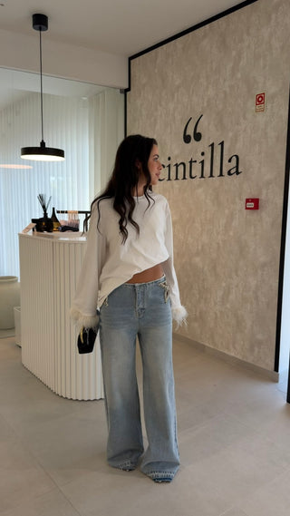 Star Detail Wide Leg Jeans