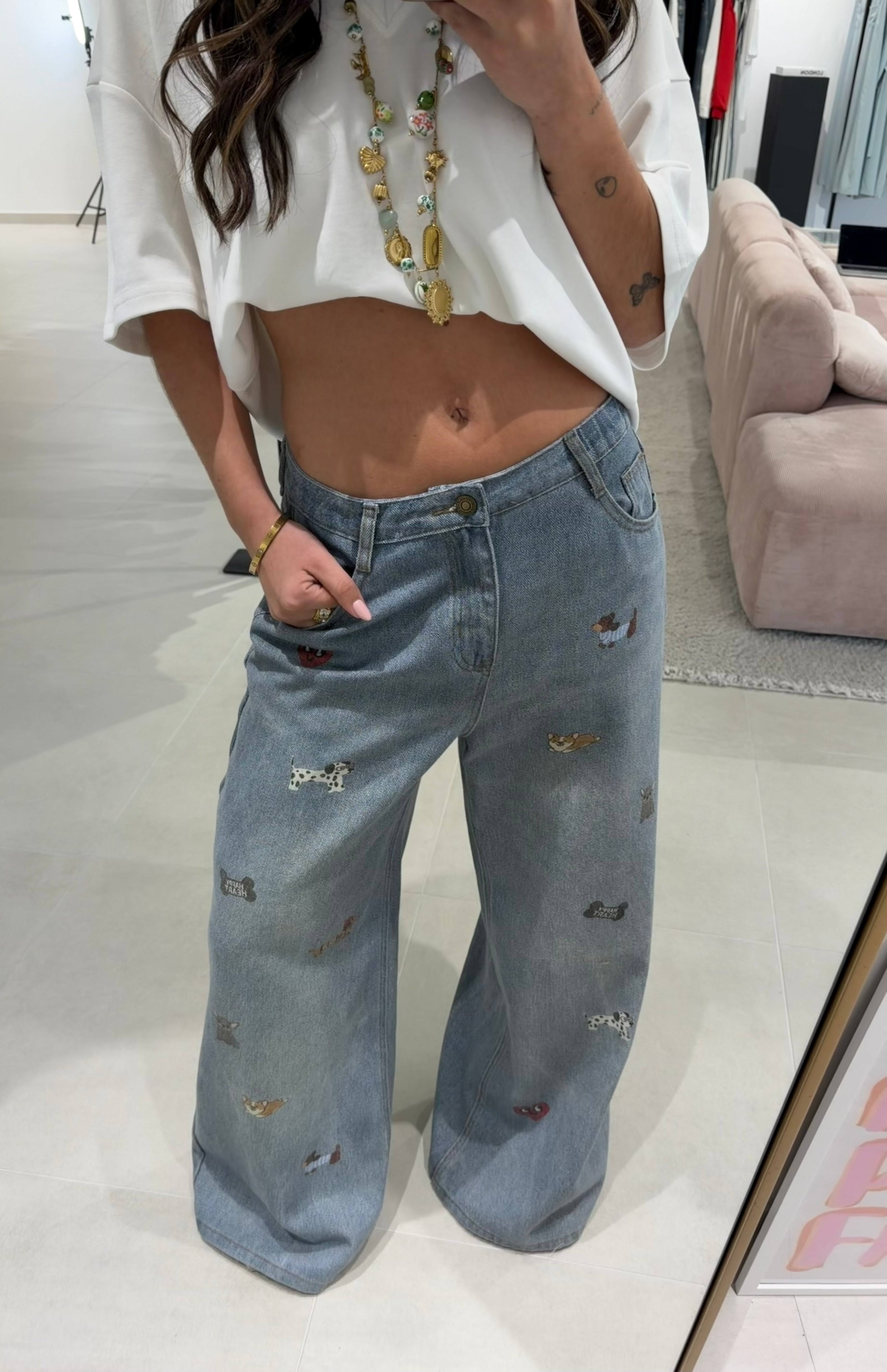 Wide Leg Jeans With Dogs