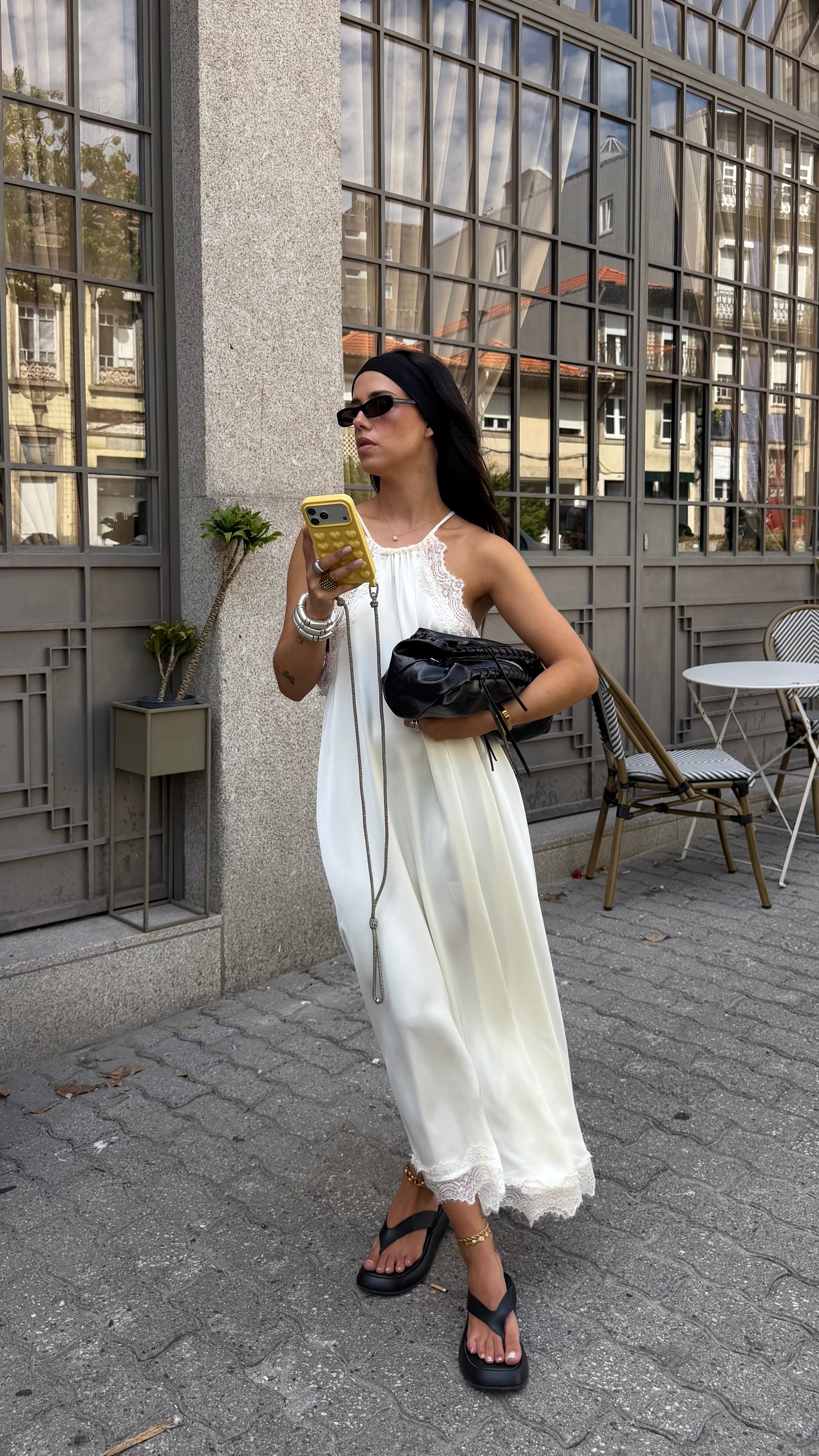 Cream Lace Satin Dress