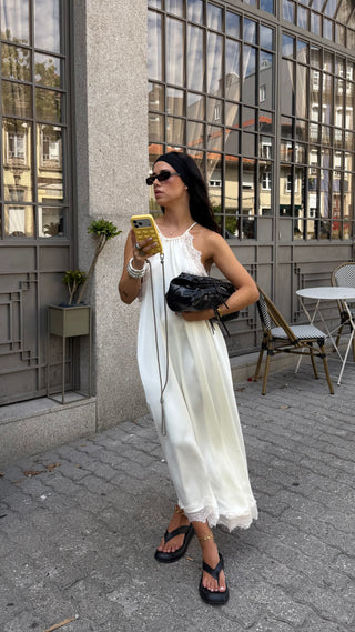 Cream Lace Satin Dress