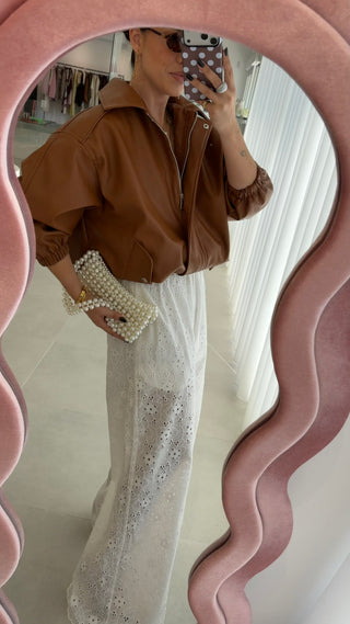 White Embroidered Trousers Lumina