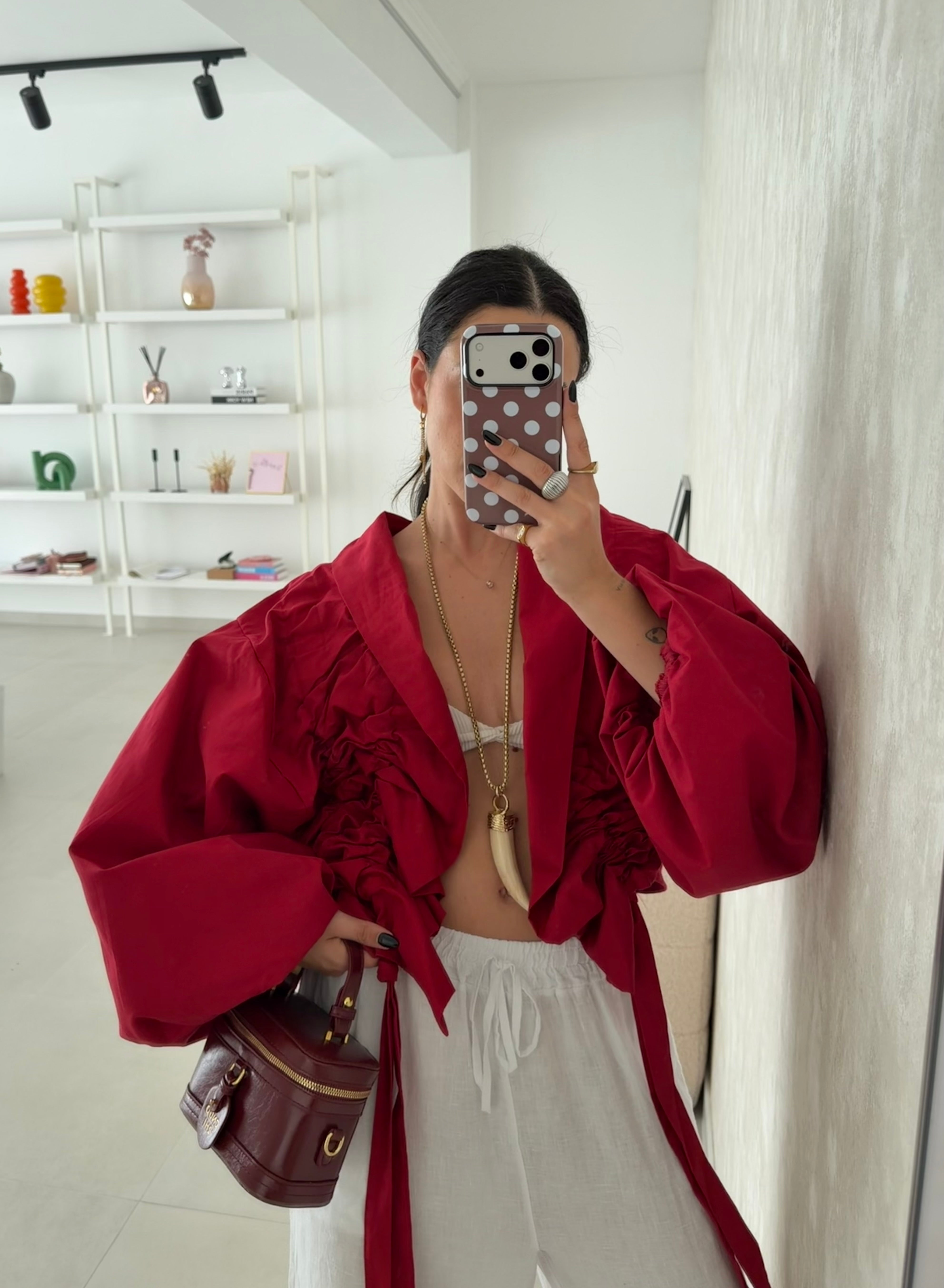 Red Strapped Oversize Jacket