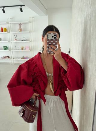 Red Strapped Oversize Jacket