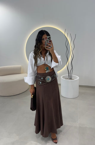 Suede Midi Skirt Brown