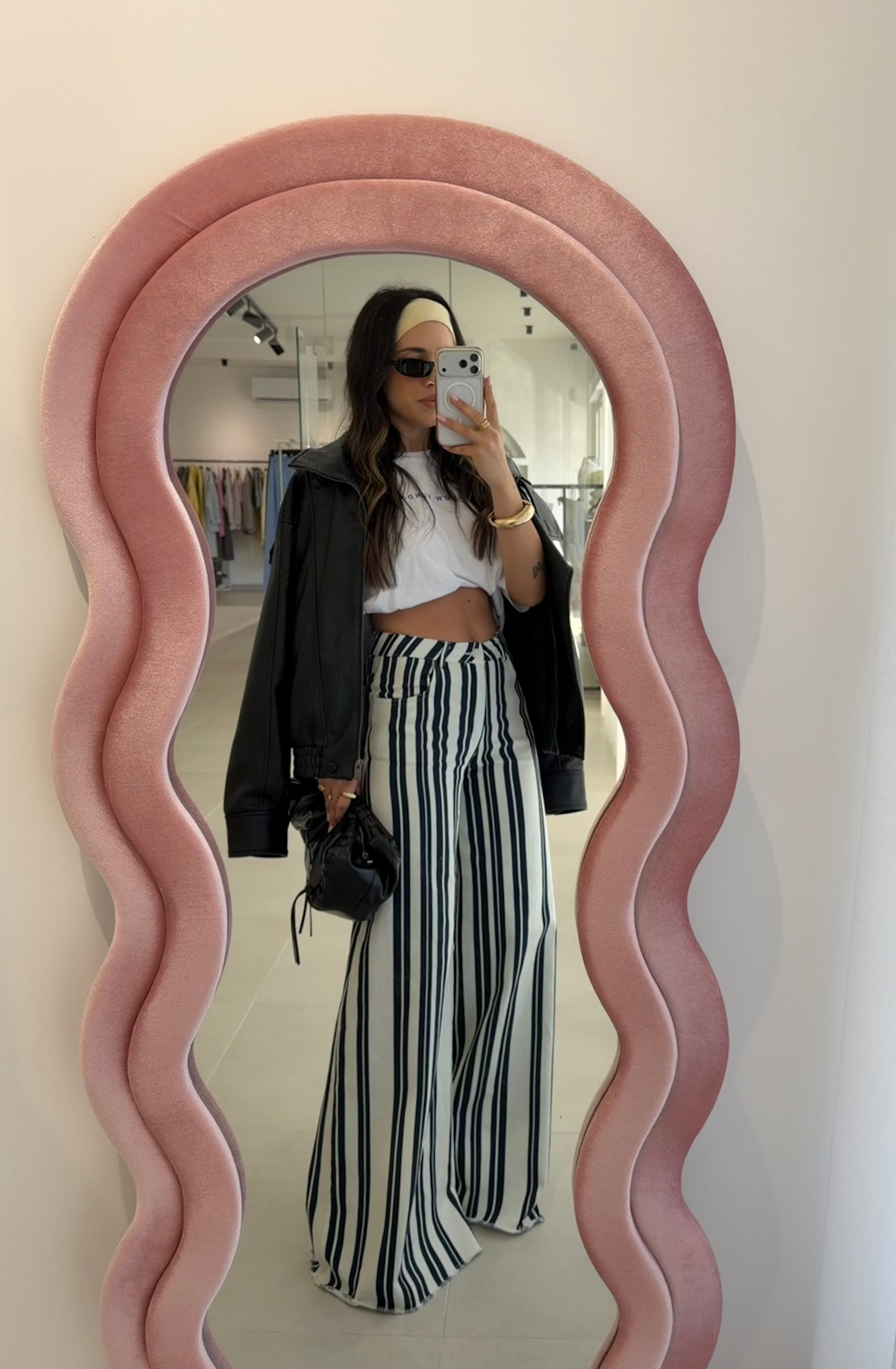 Navy Wide Leg Striped Jeans