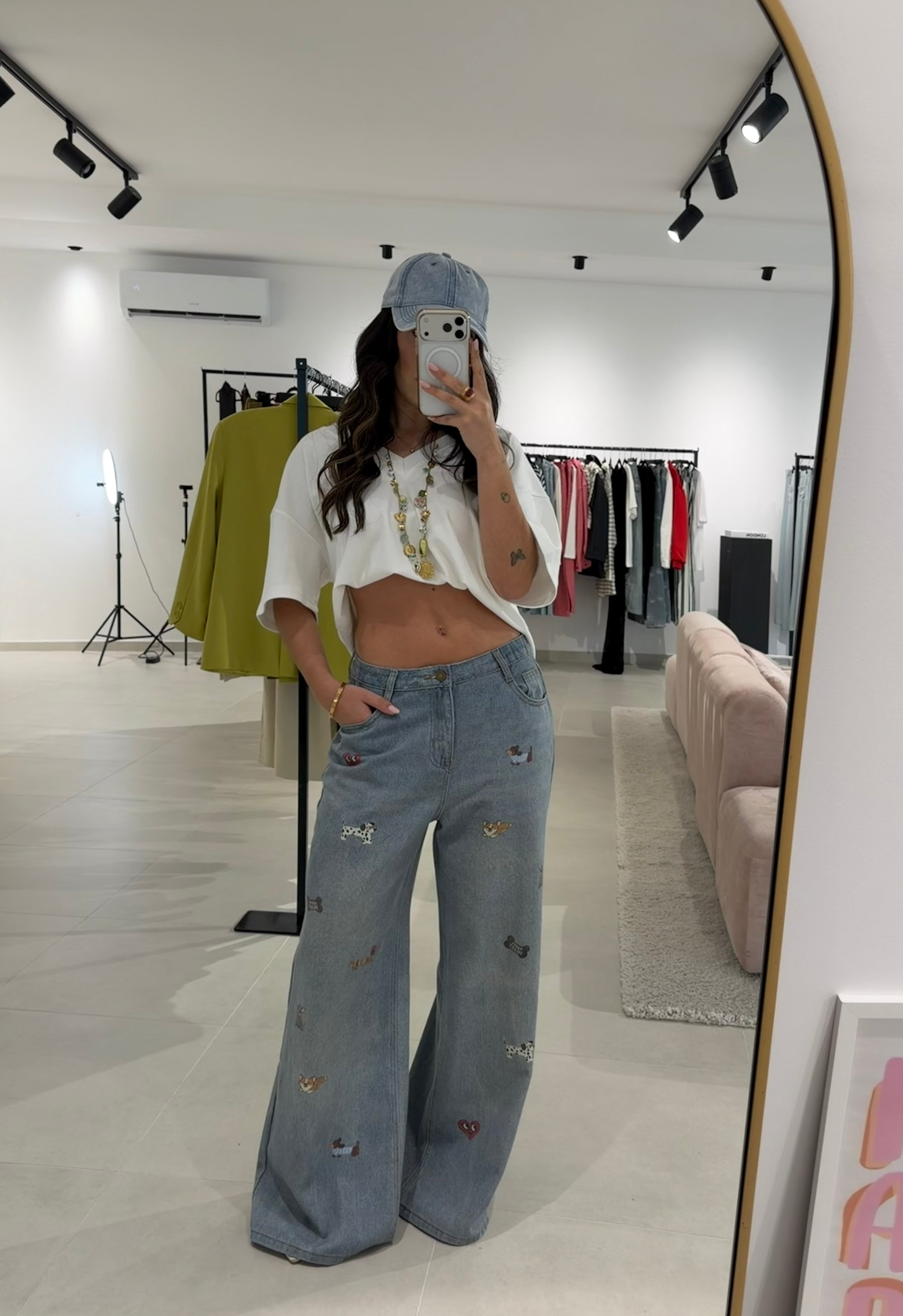 Wide Leg Jeans With Dogs