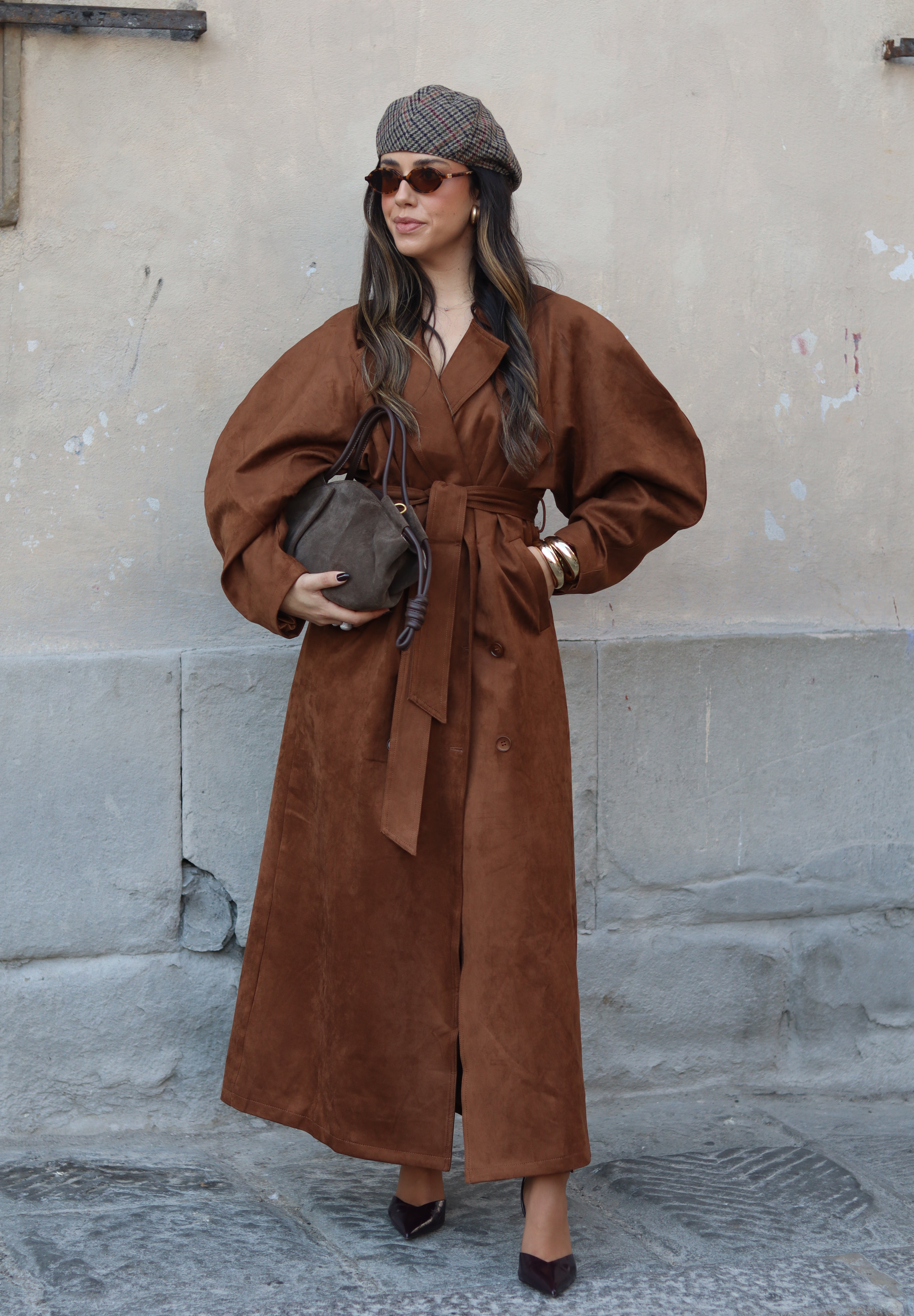 Suede Trench Balloon Sleeve