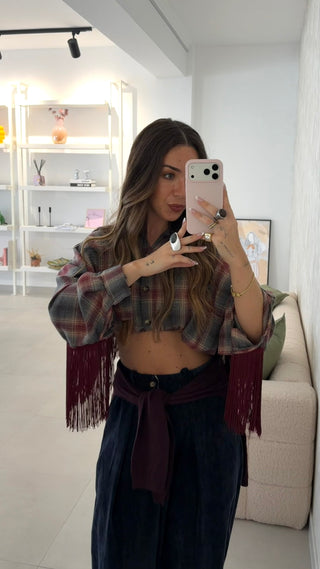 Bordeaux Plaid Fringed Shirt