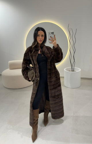 Brown Faux Fur Coat With Belt