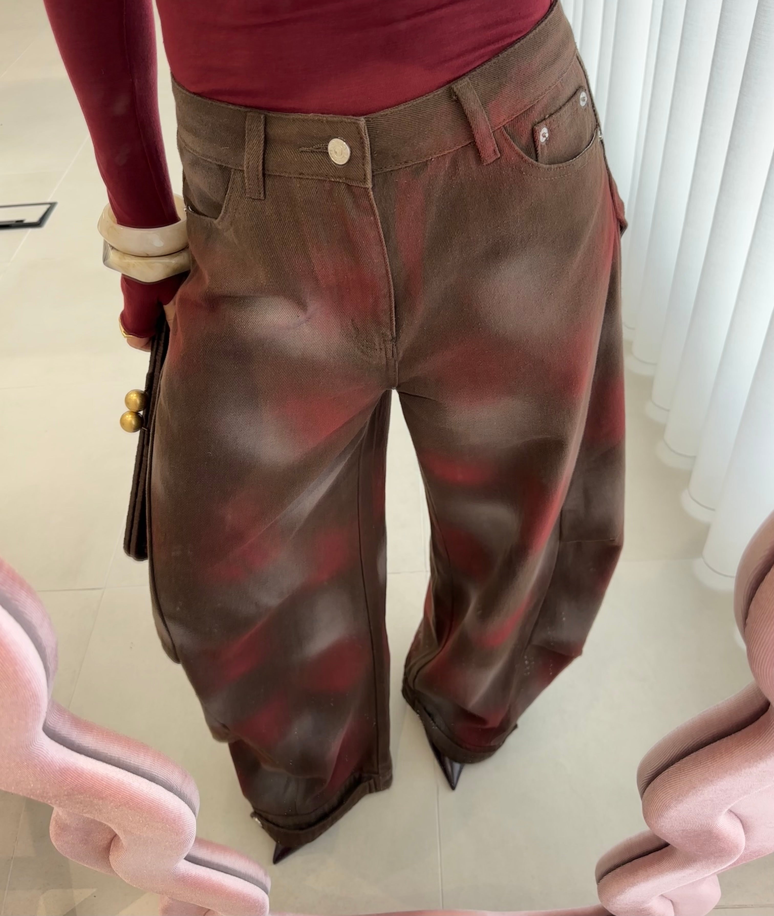 Brown Balloon Jeans With Print