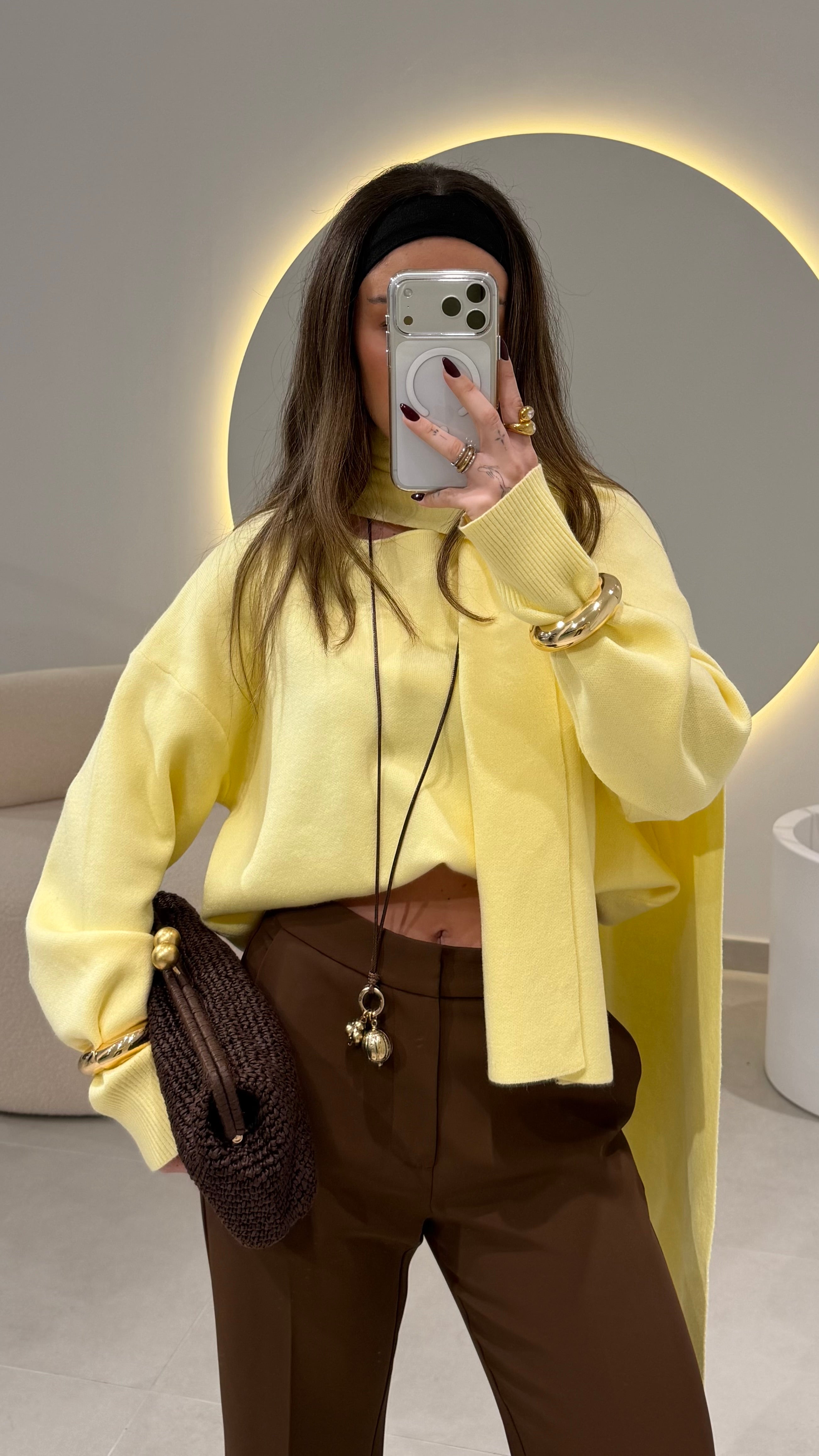 Butter-Yellow Sweater with Scarf