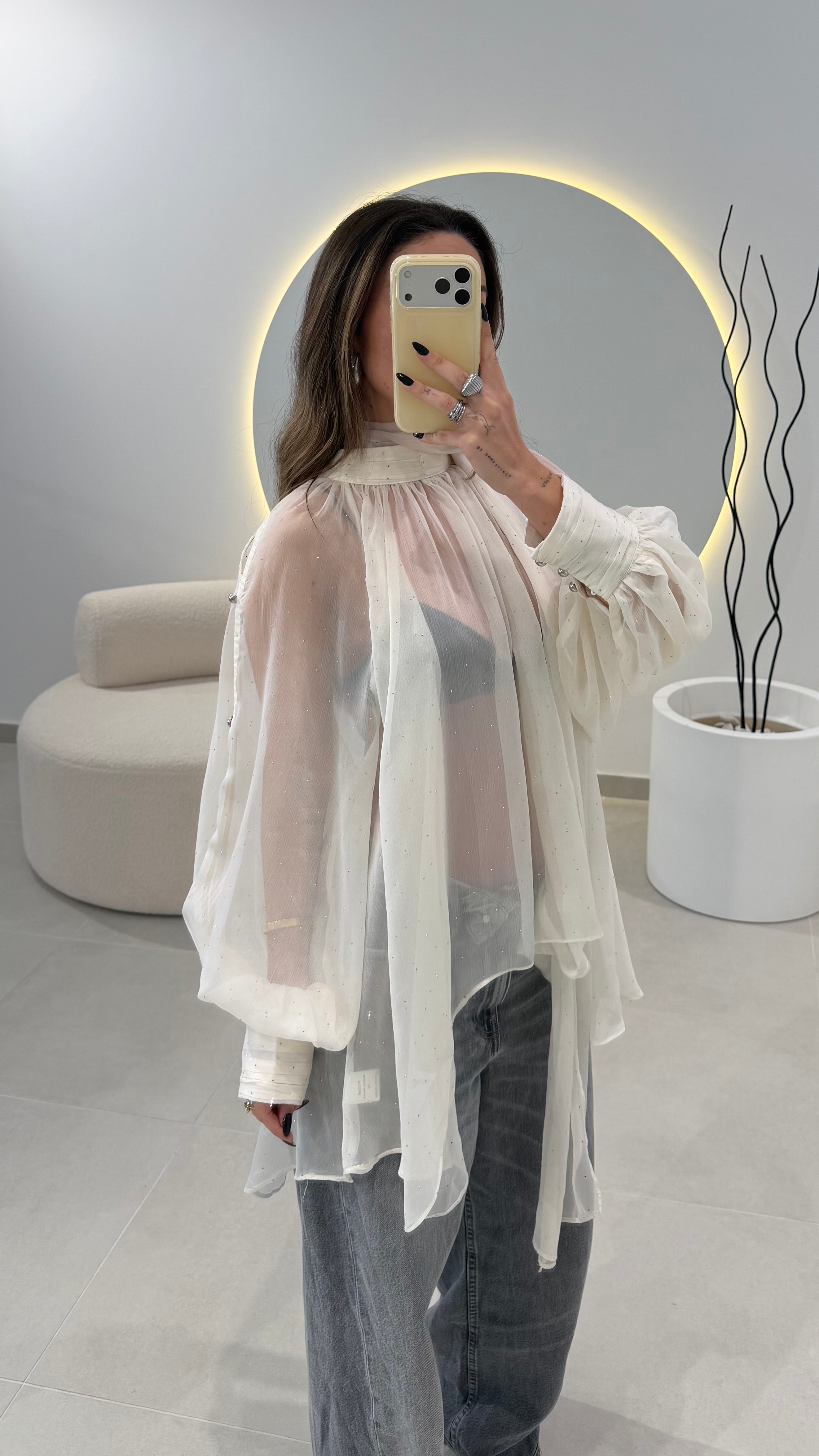 Sheer Flowy Blouse with Scarf