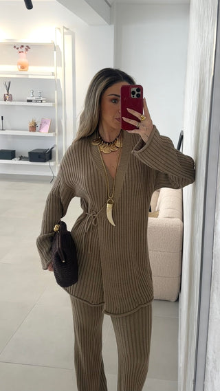 Camel Cardigan and Trousers Set